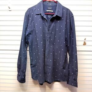 Scotch & Soda Amsterdams Blauw Mr. Blue Button Up Shirt Hand Print Size XL